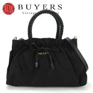 Prada handbag shoulder bag nylon leather black rion